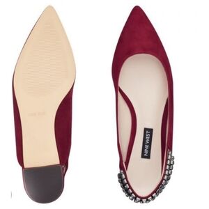 Nine West Angariah Burgundy Rhinestone Embellished Slingback Flats Size 8M